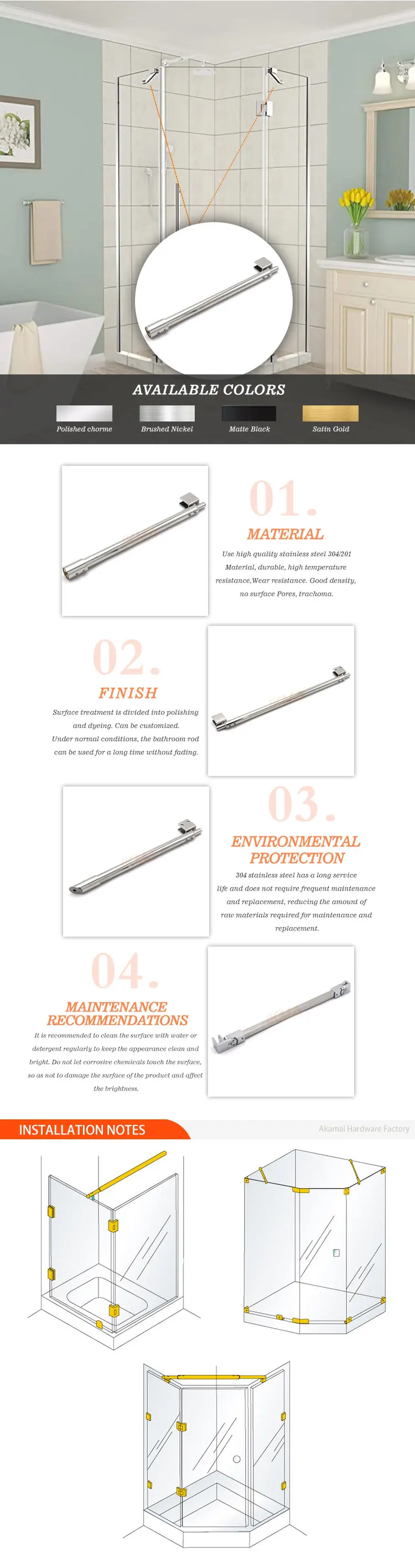 Frameless Glass Shower Door Top Adjustable Length Stabilizer Support