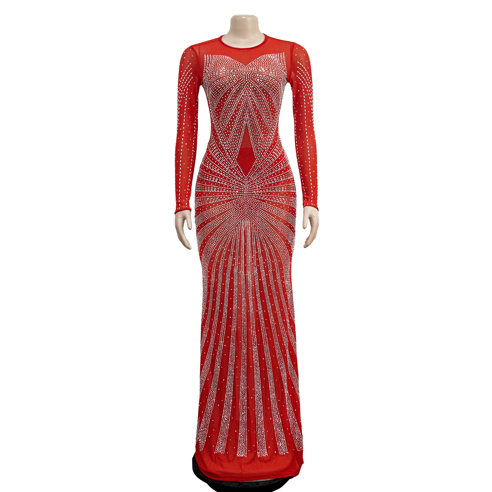 2023 See Through Long Sleeve Crystal Long Floor Dress Weeding Evening Ball  Gowns for Women Dresses Romantic