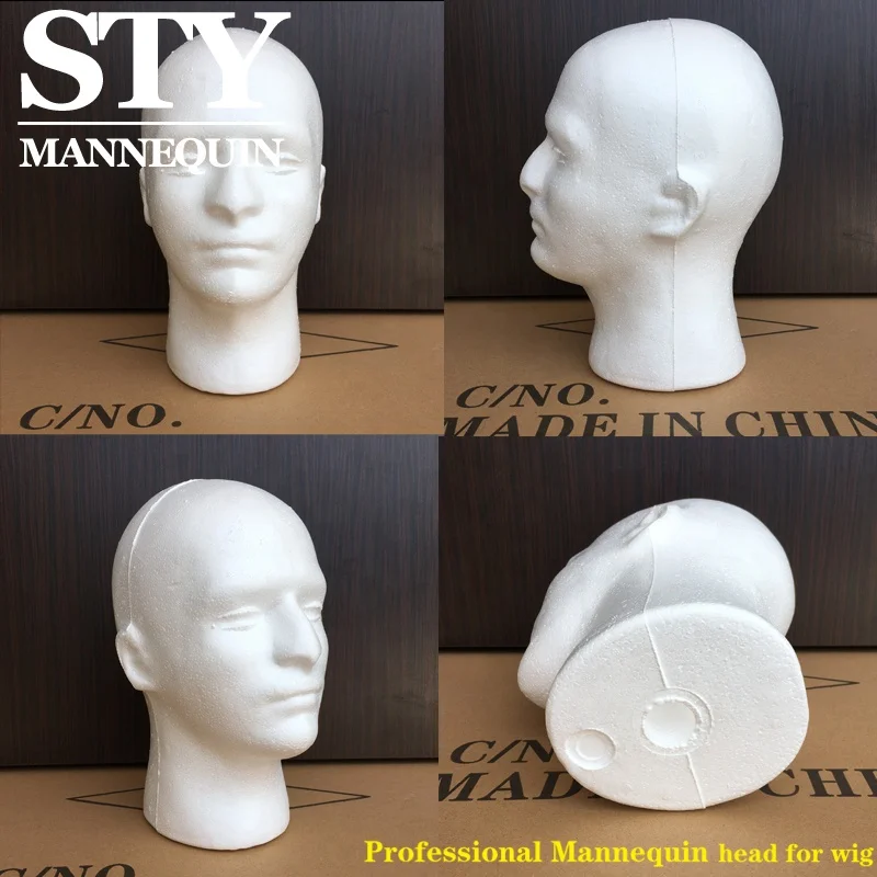 Male Styrofoam Mannequin Head,White Foam Mannequin Head Display Male Head  Model Styrofoam Durable Foam Wig Stand for Exhibition White