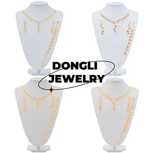 Dongli Jewelry Champagne Gold Minimalist Jewelry Set - 3 Piece Necklace, Earrings & Bracelet