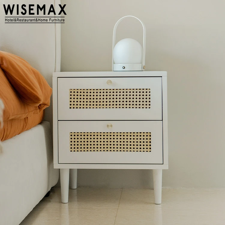 Мебель WISEMAX, лидер продаж, популярная тумбочка, боковой столик из натурального дерева с ротанговым декором, прикроватный столик с двумя выдвижными ящиками