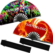 BSBH Hotsale Large Bamboo Silk Folding Hand Fan With Custom Logo For Wedding Dance Rave Party  Holiday Gift Cooling Held Fans