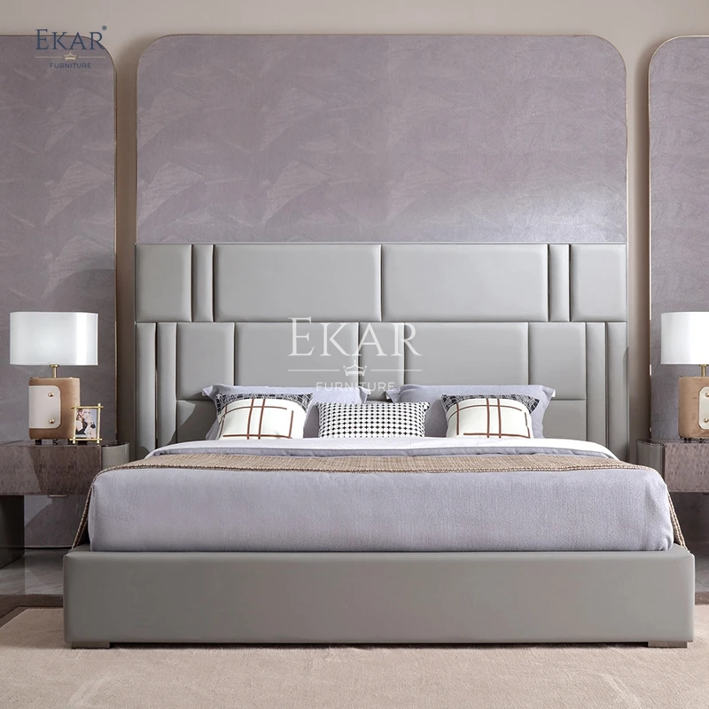 product new design modern bedroom bed with metal legs and irregular square back design-63