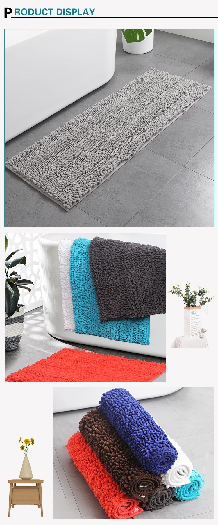 Bathroom Rugs Chenille Soft Short Plush Bath Mat Non-Slip Water Absorbent Shower  Mat Quick Dry Machine Washable (Light Gray, 24' X 60') - China Mat and  Carpet price