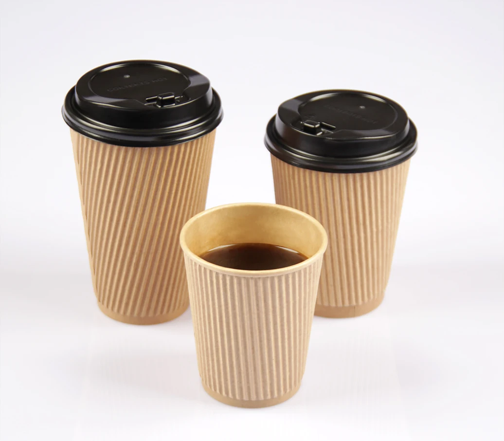 Ripple Paper Cup 6 8 12 16 20oz Double Wall Brown Paper Hot Cups With Dome Lids Paper Cup With Lid for Coffee supplier