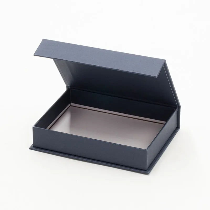 Rigid Magnetic Catch Foldable Cardboard Paper Small Navy Blue Gift Jewelry Boxes with Lid