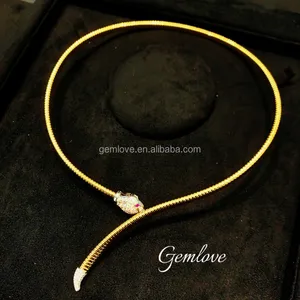 10K/14K/18K Gold Snake Chain Necklace for Women, 130mm with 0.9ct Lab-Grown Diamonds, Luxury Jewelry