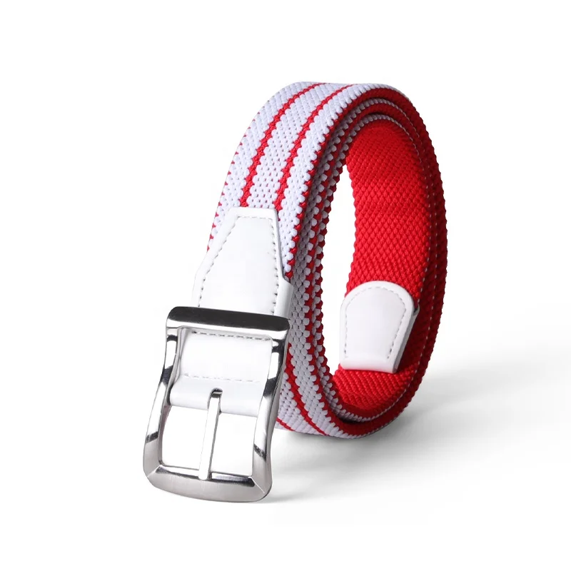 Factory ODM OEM Red White Stripe Fashion Braided Elastic Polyester Webbing Men's Stretch Belt Outdoor Golf Belts