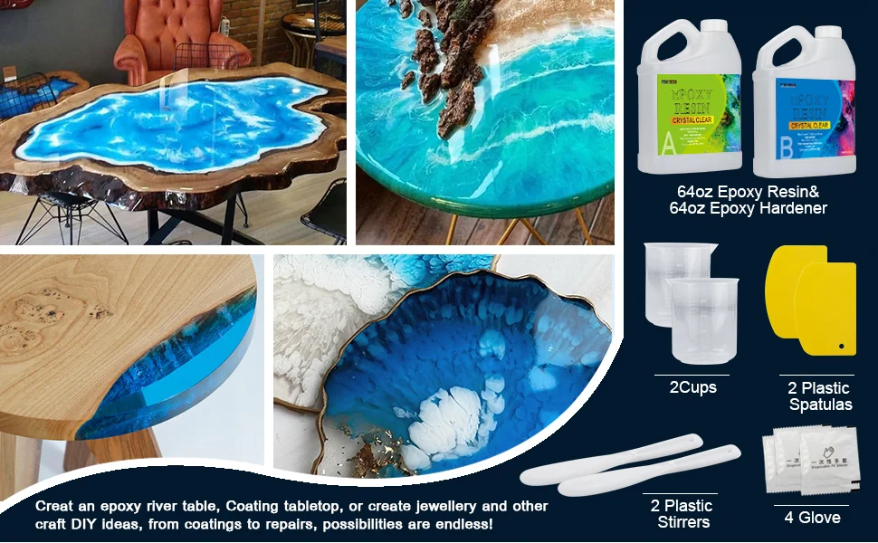 Clear Table Top Epoxy Resin Kit 1 Gallon Clear Self Leveling With Gloss