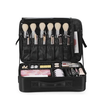 Professional makeup bag Large capacity portable makeup box customized PU leather makeup tools storage