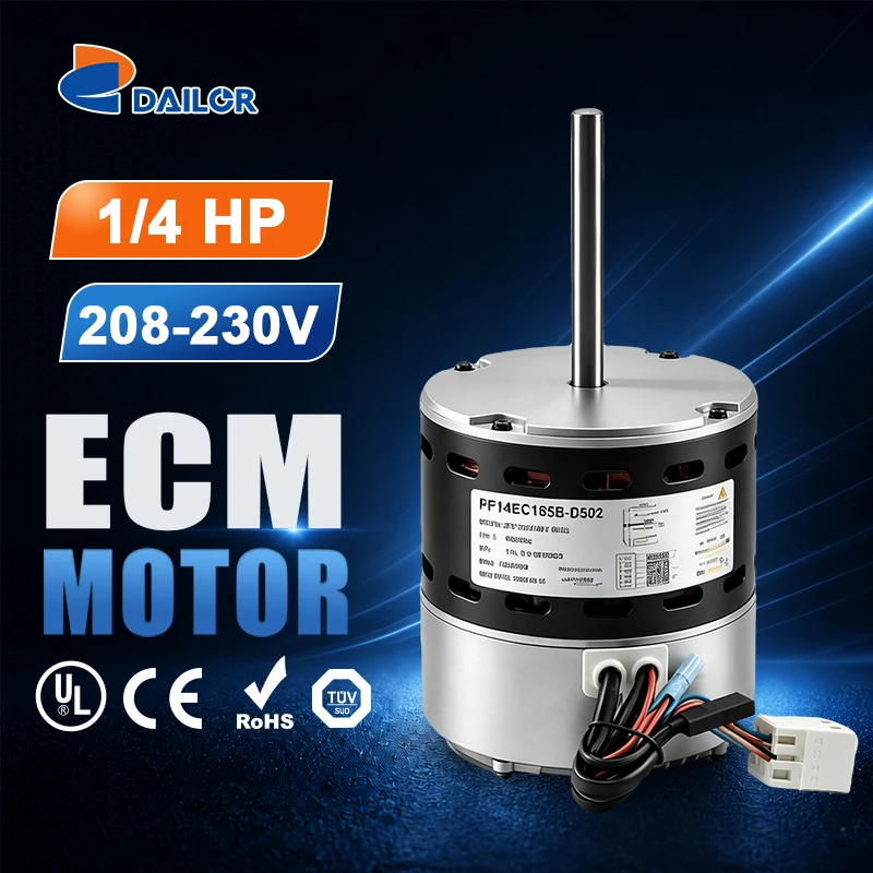 1/4HP 208-230V 1075RPM Dual Voltage Replace 5520ET 5521ET 5522ET 48 Frame Mounting Same D-shaft 24VAC Tap Control ECM Motor