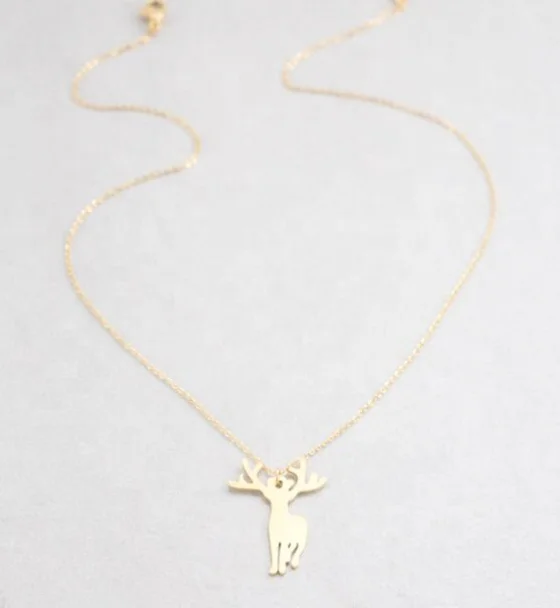 Stainless Steel Delicate Animal Pendant Christmas Jewelry Women Gold Moose Necklace