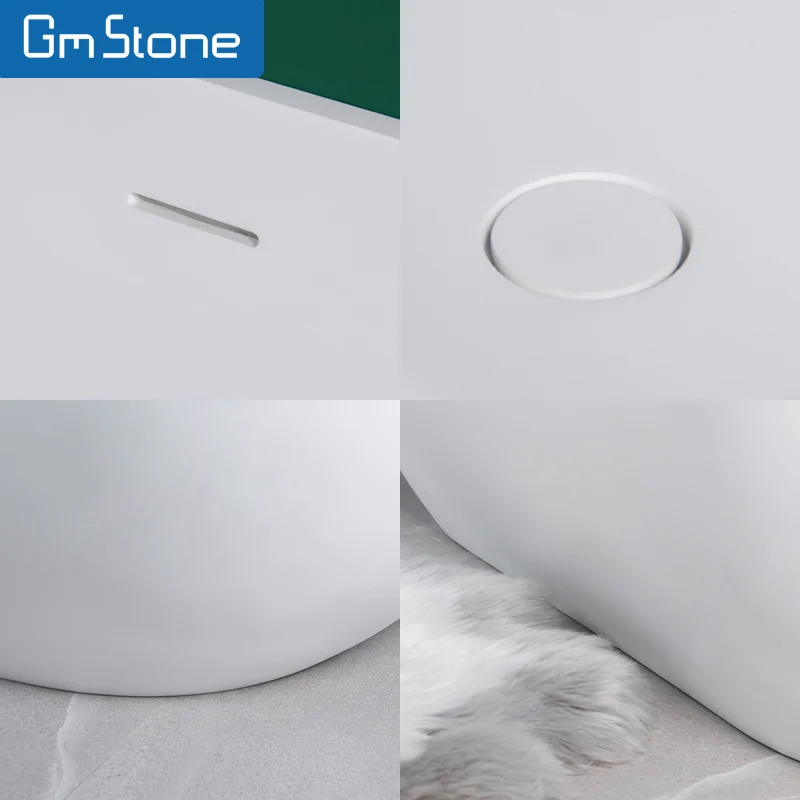 GM Luxury 1.5m White Oval Resin Artificial Stone Freestanding Bathtub Modern Romantic Design with Overflow for Hotel Soaking