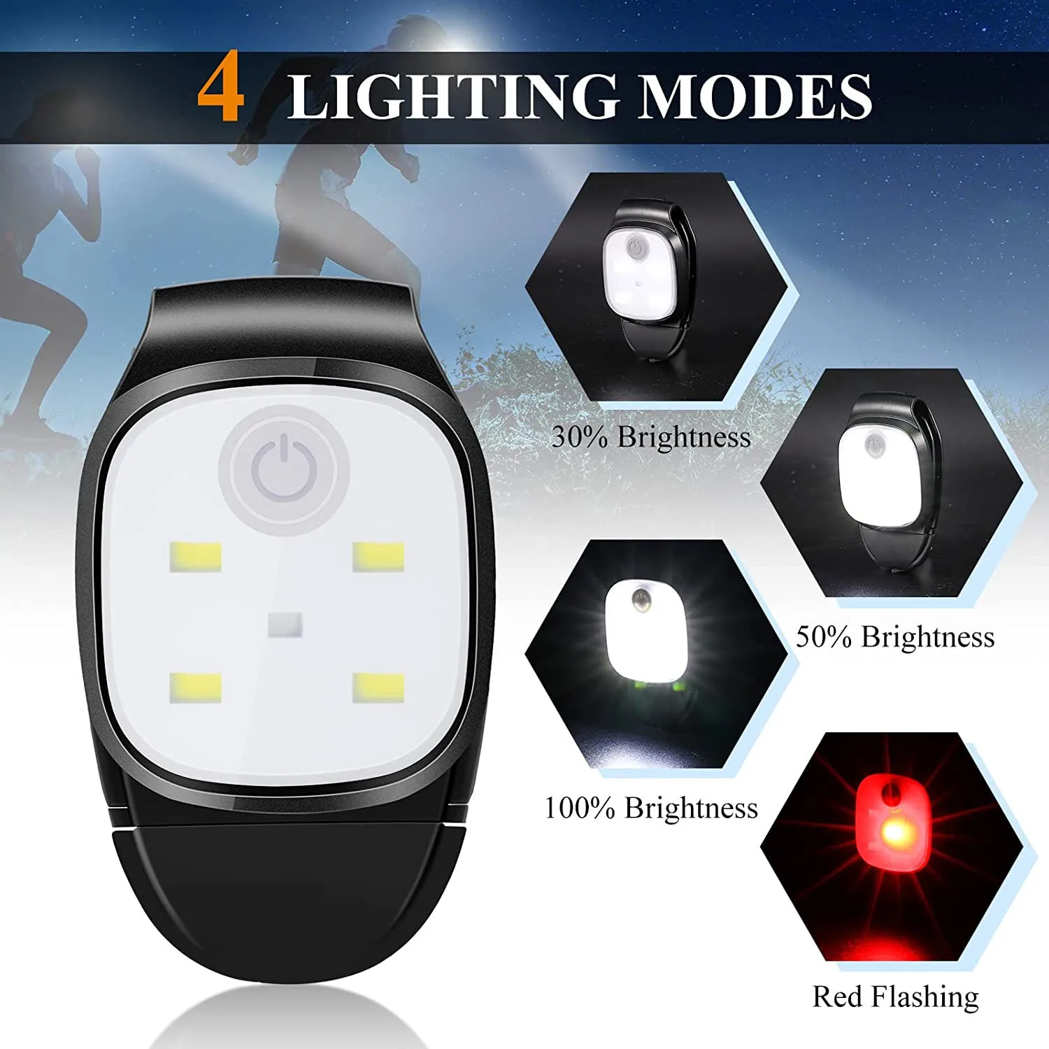 LED Clip Running Light Jogging: 2 Pezzi USB Riflettente - 12