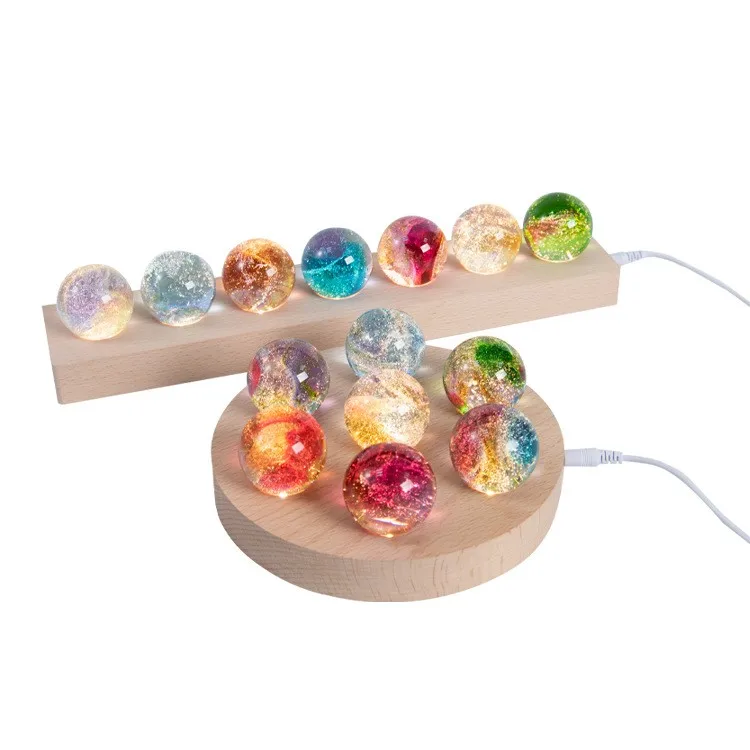 New arrive quartz sphere coloured glaze crystal ball with wooden LED base for home deco