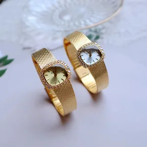 Vintage 2026 Diamonds 18K Gold Plated High Quality Retro Women Watches Luxury Ancient Brass Analog Quartz Watches for Women
