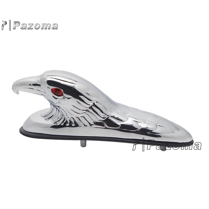 Universal Motorcycle Eagle Head Ornament - Chrome Front Mudguard Decor With LED Eyes