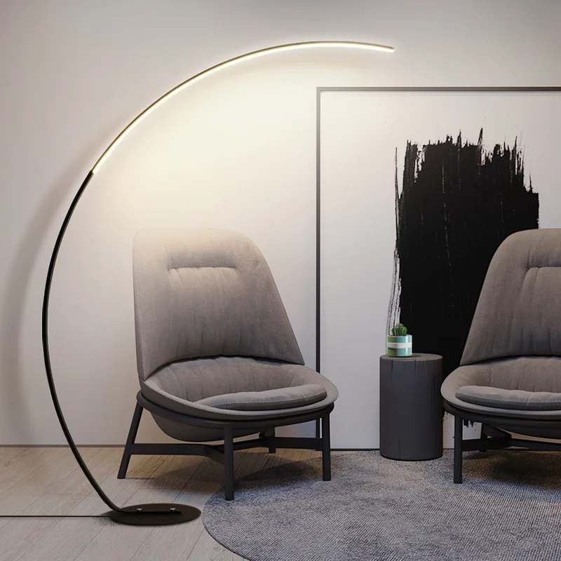 LED Dimmable Floor Light with Remote Control Elegant Curved Stem Acrylic Lampshade Arched Design Standing Lamp for Living Room