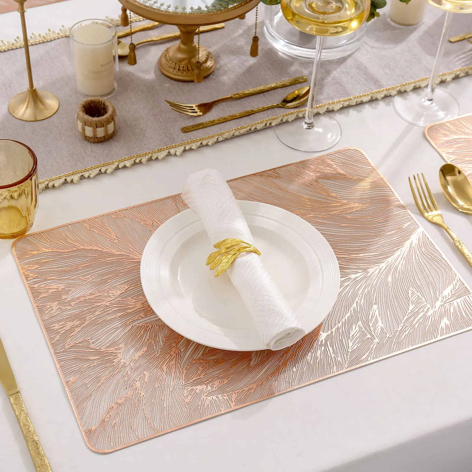Light Luxury square Feather Dining Mat, Anti-slip, Waterproof and Heat-insulating Mat, Hotel and Restaurant Decorative Mat