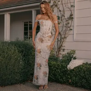 Celebrity-Themed Retro Oil Painting Wrap Dress Plant Print Sexy Tempered Maxi Length Casual Style for Spring Summer Autumn