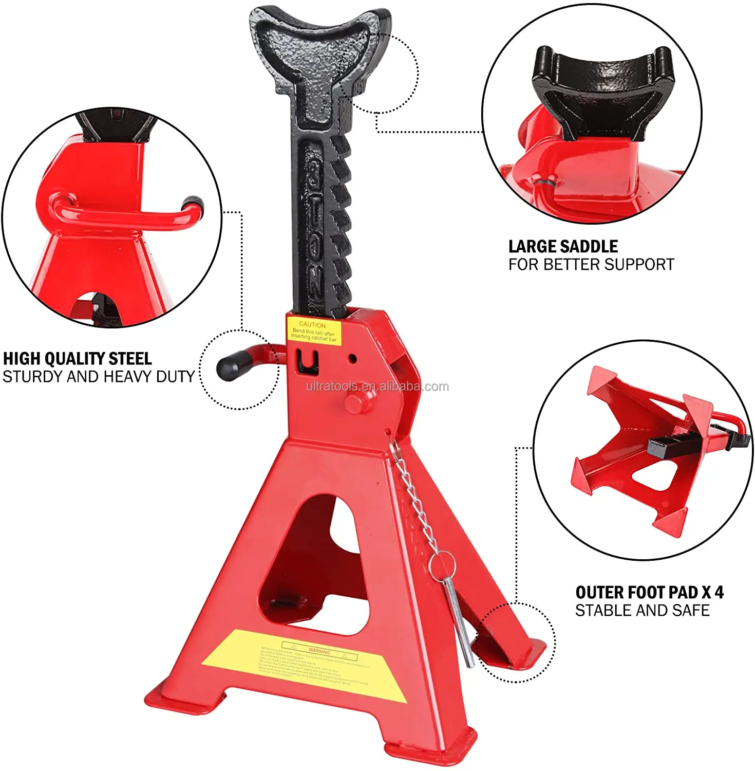 Tuv/gs Standard Extra Safety Pin Lock Ratchet Jack Stands 12t Pair