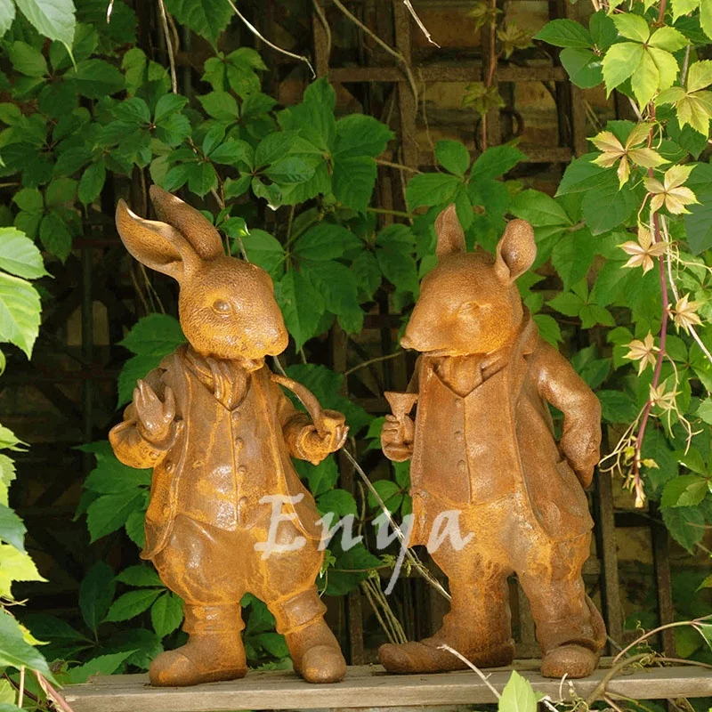 Factory Direct Wholesale Rustic Cast Iron Animal Garden Lawn Ornaments Art Metal Garten Deko Animal Statue Sculpture Figurines