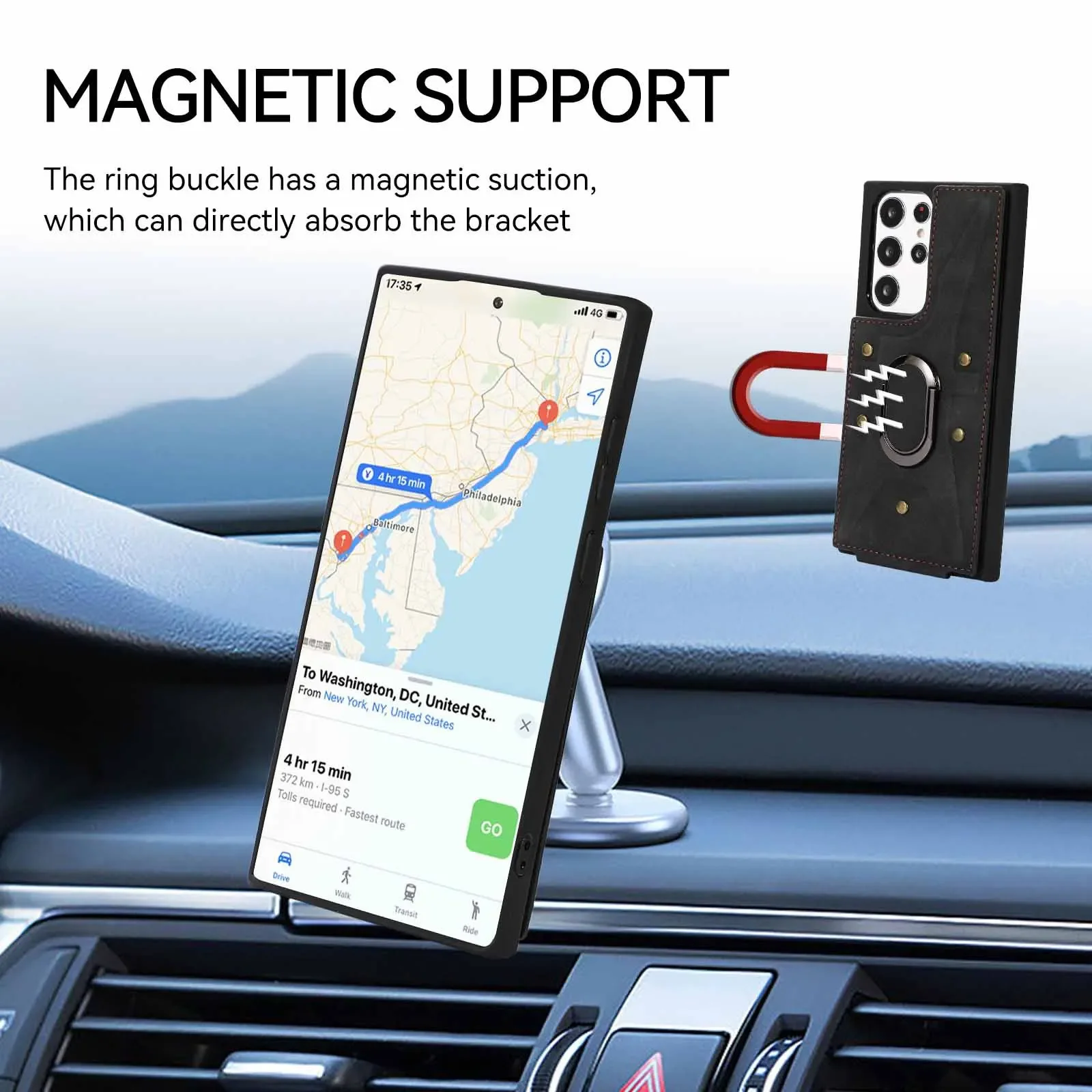 Magnetic Ring Stand Wallet Card Phone Case for Samsung Galaxy A54 A53 A52 A13 A14 A34 4G 5G 360 Rotation Ring Holder Back Cover