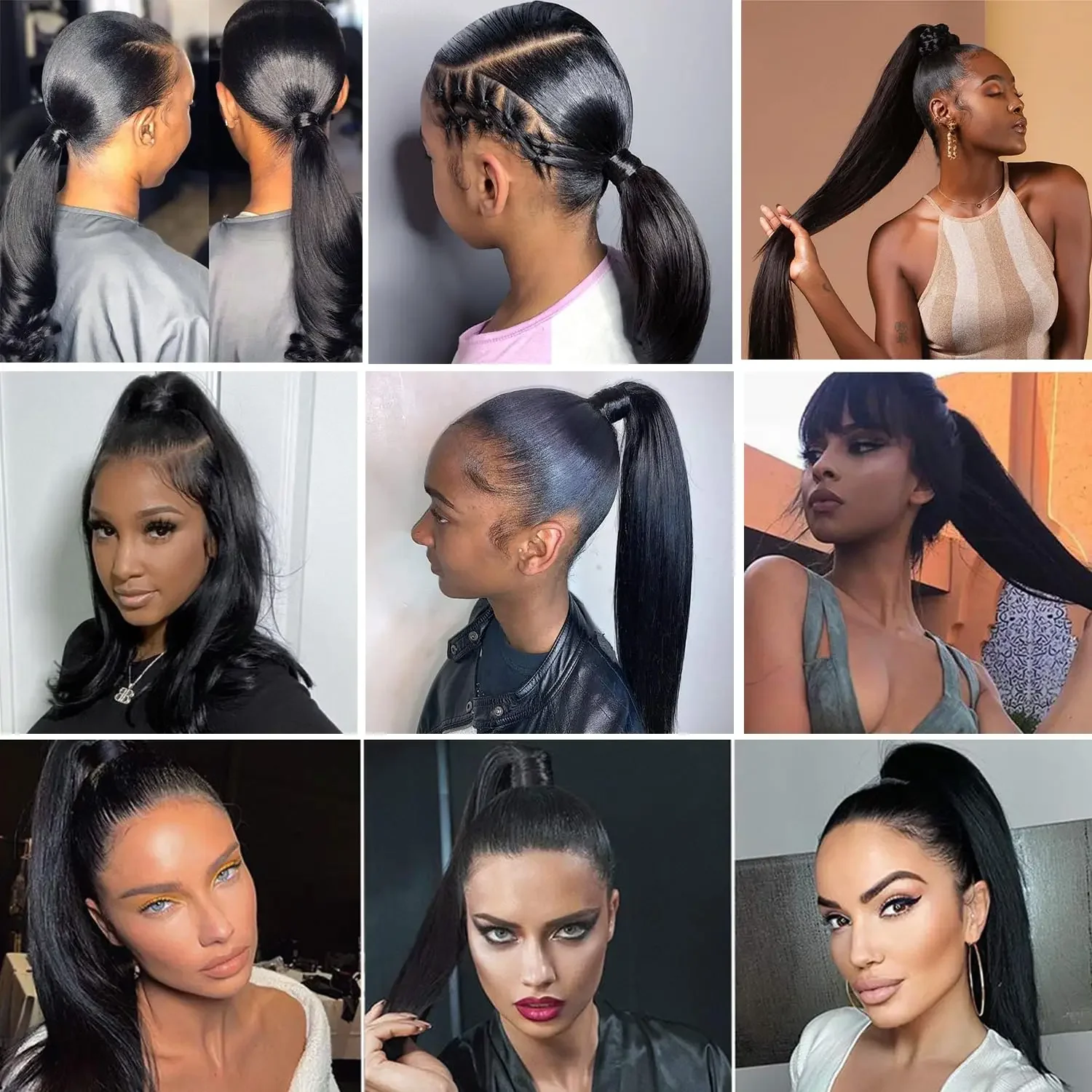 Natural Color Brazilian Human Hair Straight Wrap Around Ponytail Clip In Hair Extension Hairpiece for Women_voghion.com