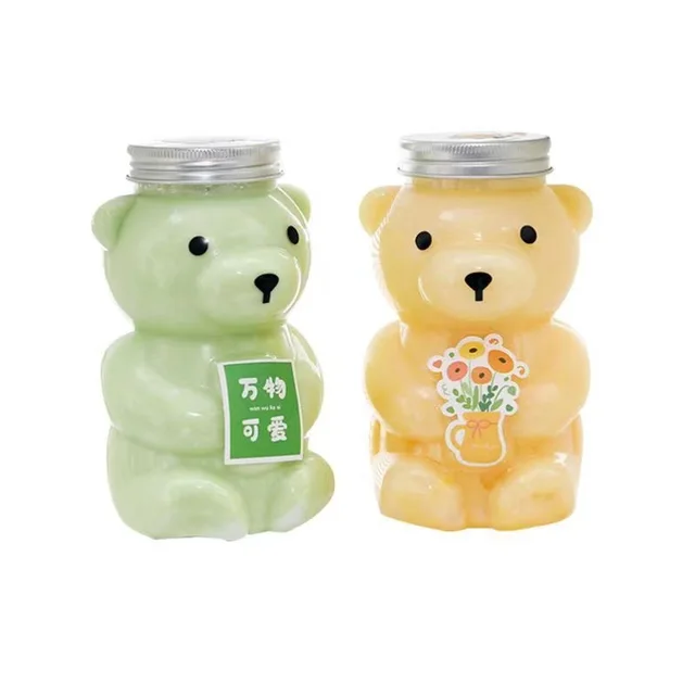 Bear Shape Bottle PET Animal Plastic Milk Juice 500ml Milk Tea Honey Bear Bottle