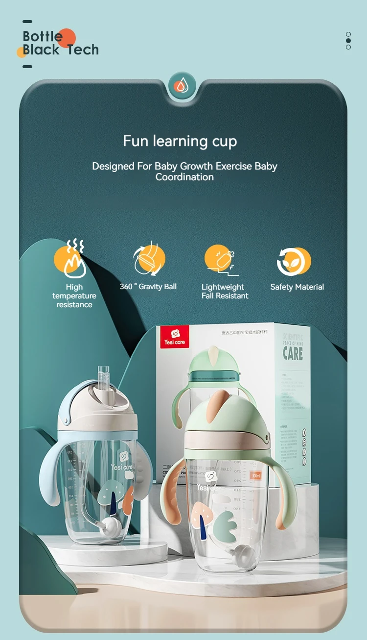 Portable High Quality 300ml Baby Feeding Bottle Direct Drinking Sipper