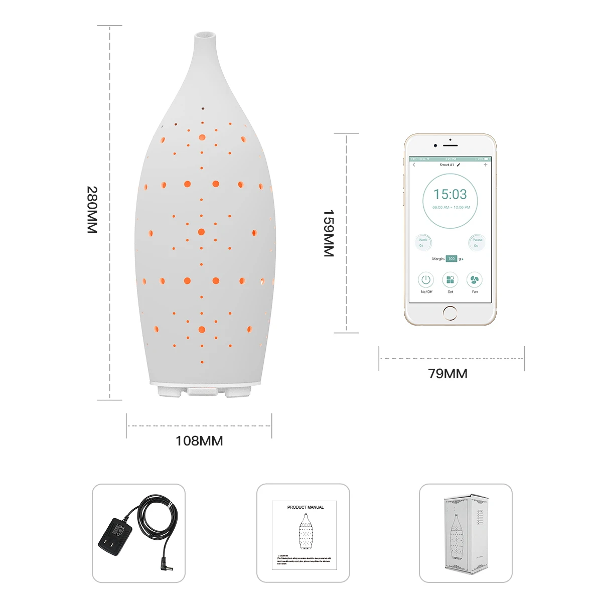 Elegant Customizable Aroma Diffuser Machine Ceramic Cover Screen Electric Office Essential Oil Atomizer French Tabletop