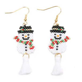 fashion Japanese bohemian style miyuki seed bead beaded snowman pendant dangle statement earrings Christmas with tassel