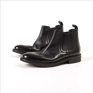 New Trendy Genuine Leather  Boots Elastic  Band  Chelsea Boots Men Shoes