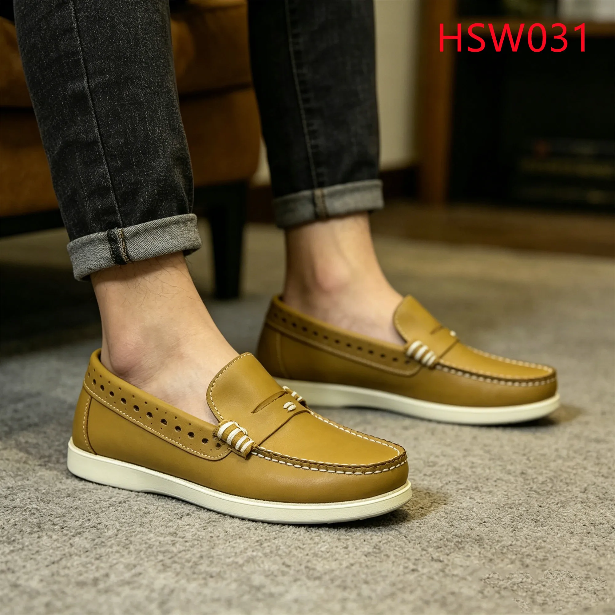 LXG,Boat Deck Walking Mask Style All Age Penny Shoes for Sale Easy-care Natural Cow Leather Upper Casual Moccasin Shoes HSW031