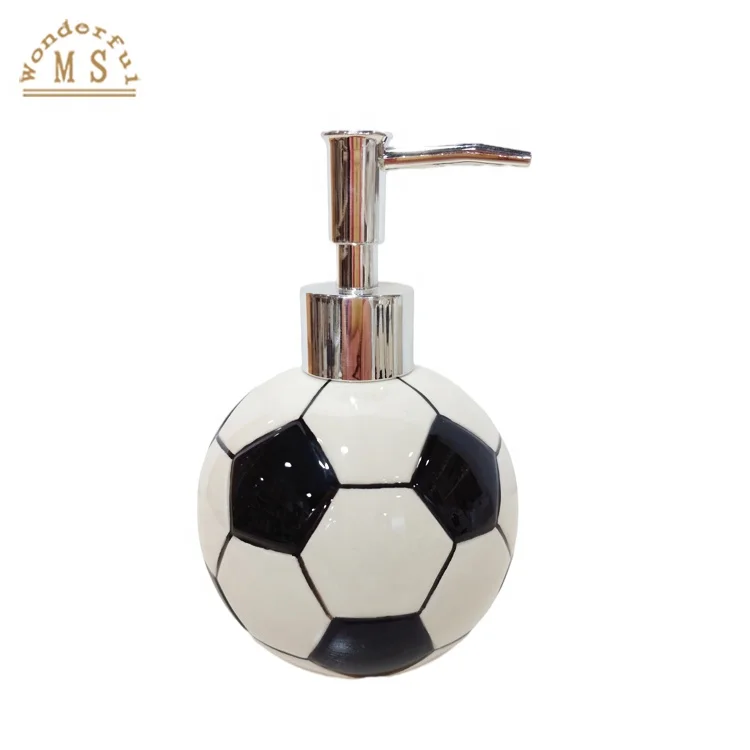Souvenir of 2022 Qatar World Cup Football Shape 4-pieces Ceramic Bathroom Sets Soccer Design Vanity Sets Soap Dish Dispenser
