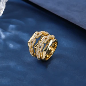 Women's Fashion Wedding Engagement Ring Set Zircon Gold Plated Classic Resizable Band Gift Jewelry