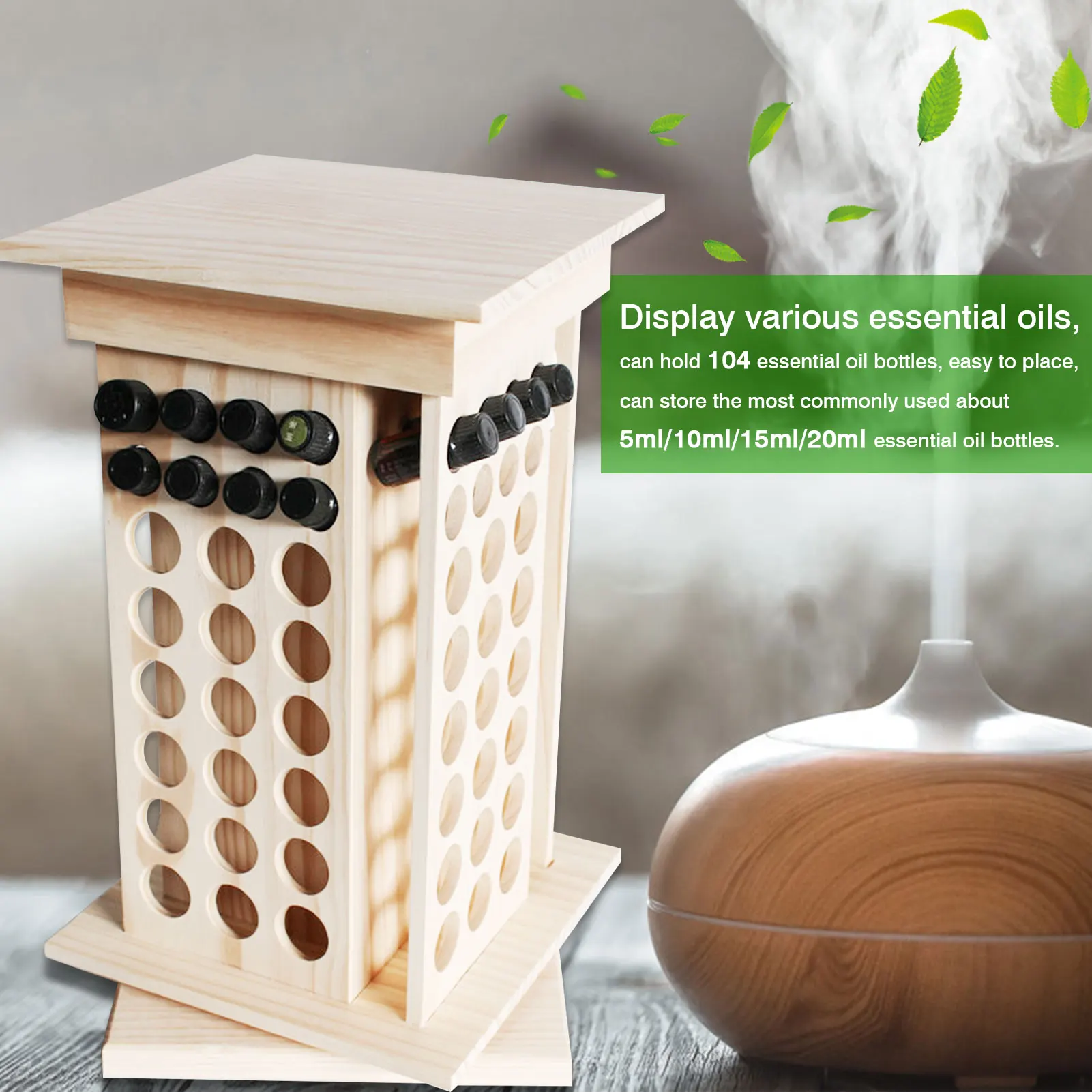 Essential Oils Organizer Storage Rack Wooden Rotating Essential Oil Rack 104 Slots Nail Polish Essential Oil Bottle Display Rack