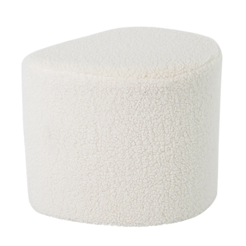 Modernist Style Stool White Velvet Round Seat Pouf Ottoman for Living Room Foot Stool