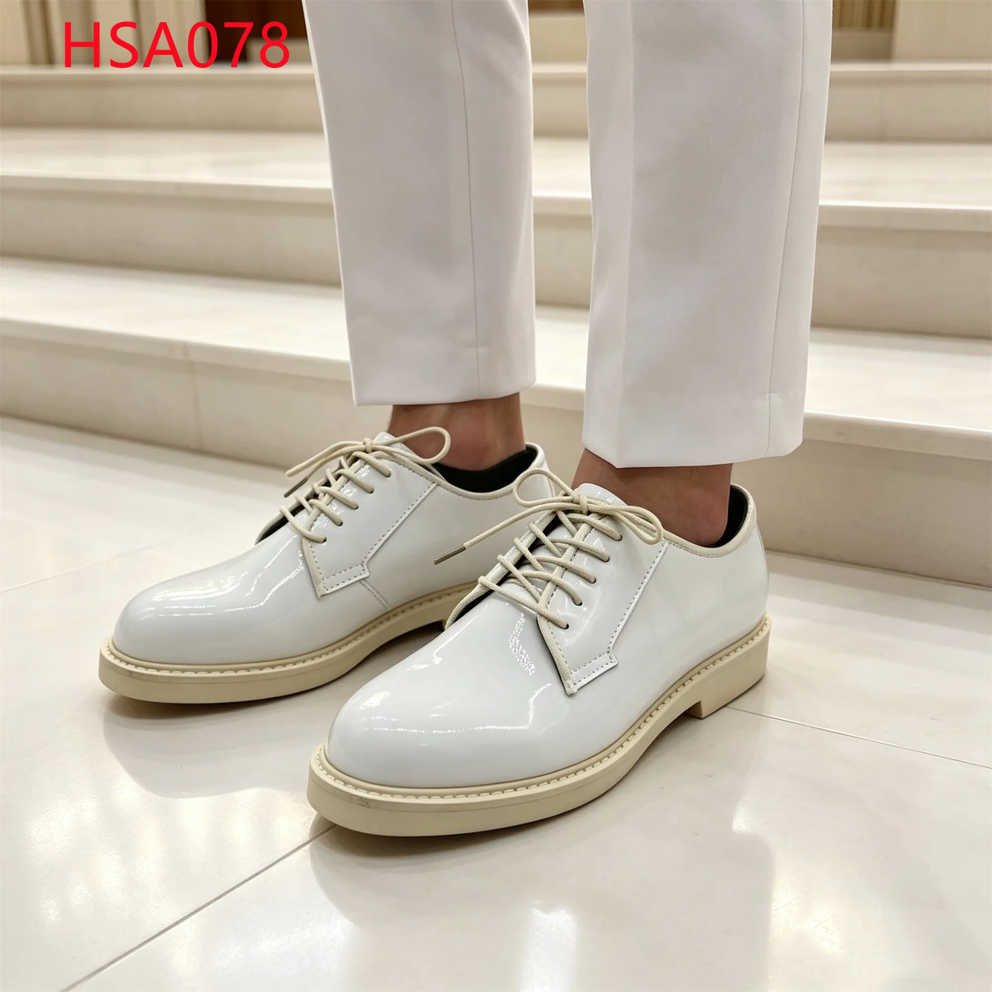 LXG,Formal Interview White Full Grain Patent Leather Uniform Shoes Ceremony Parade Derby Design Administrative Shoes HSA078