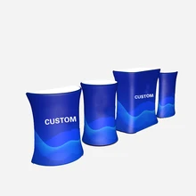 Portable Promotion Exhibition Counter Table Tension Fabric Curved Oval Trade Show Pop up Counter Display With LED Light