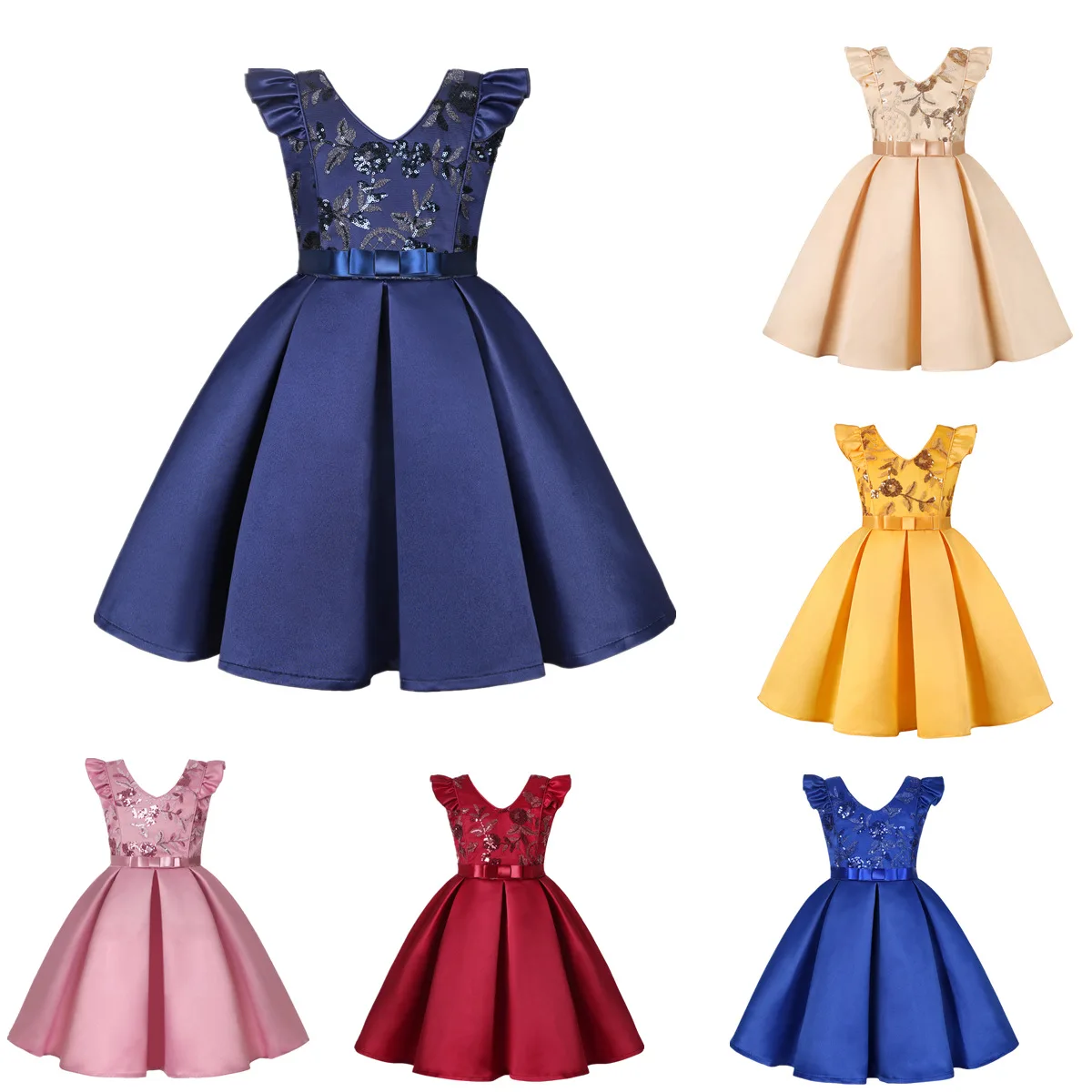 New Little Flying Sleeve Girls Dress Children Sequin Dress Skirt ...