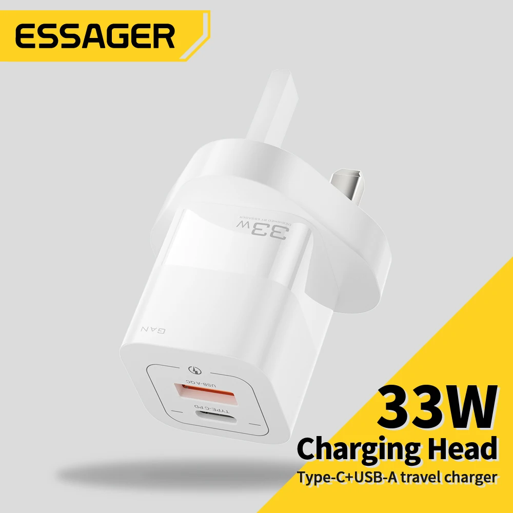 Essager 2022 Square Brick UK Plug Pd 33W Quick Charging USB Type C Ports Wall Charger With Good Quality