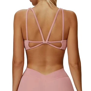 Women Plus Size Lightweight Breathable Cross Back Padded High Support Push up Sport Bra for Yoga & Workout with Front Logo