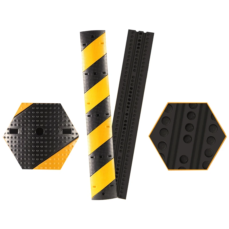 Heavy Duty Traffic Safety Rubber Speed Hump Removable Yellow Black 1 Channel Cable Protector