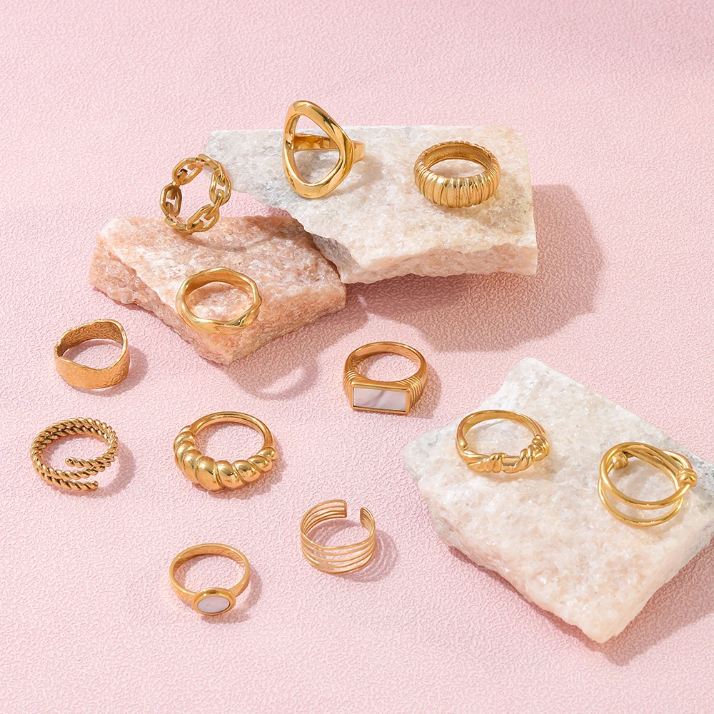 High End PVD  Gold Plated Chunky Gradient Croissant Rings for Women Stainless Steel Jewelry