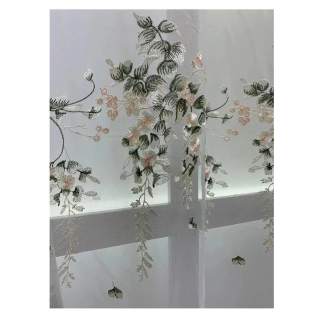 Wholesale Price Korean style Flowers Embroidery window sheer curtain  For Living Room