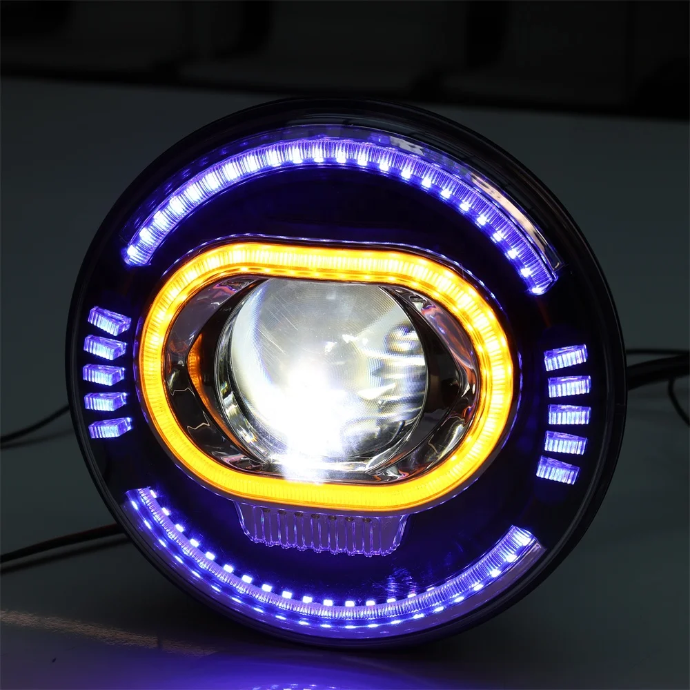 TIYPEOR LED Headlights 7Inch Round Universal RGB DRL Turn Signal for Motorcycle Headlamp