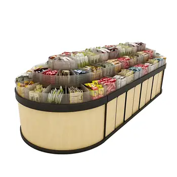 Customized Light-Duty Premium Supermarket Shelving Solution Wood Gondola Display Stand for Dried Fruit Candy Merchandising Racks