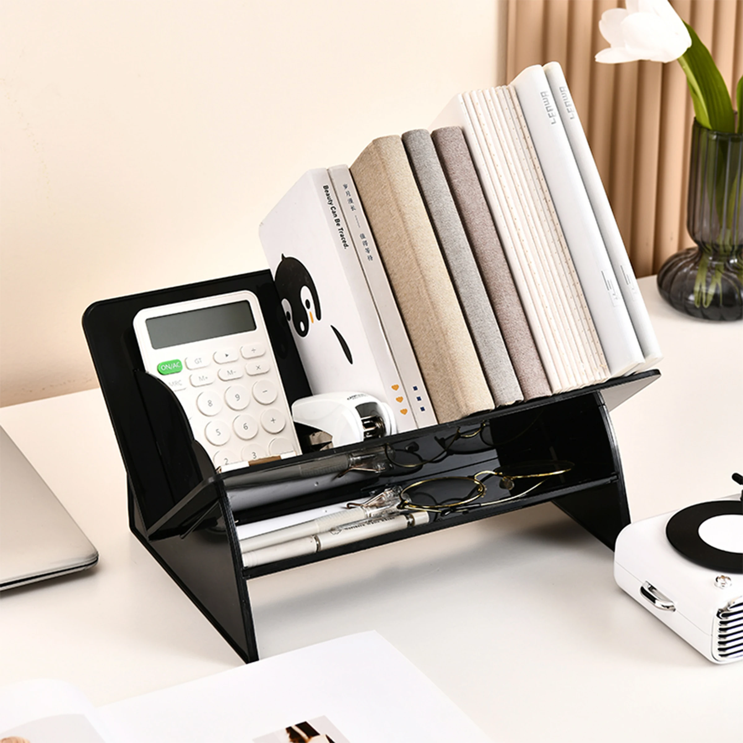 Durable PET Bookshelf Storage Rack Thickened Foldable Desktop Organizer Quality Quality Storage Holder for Living Room Irregular