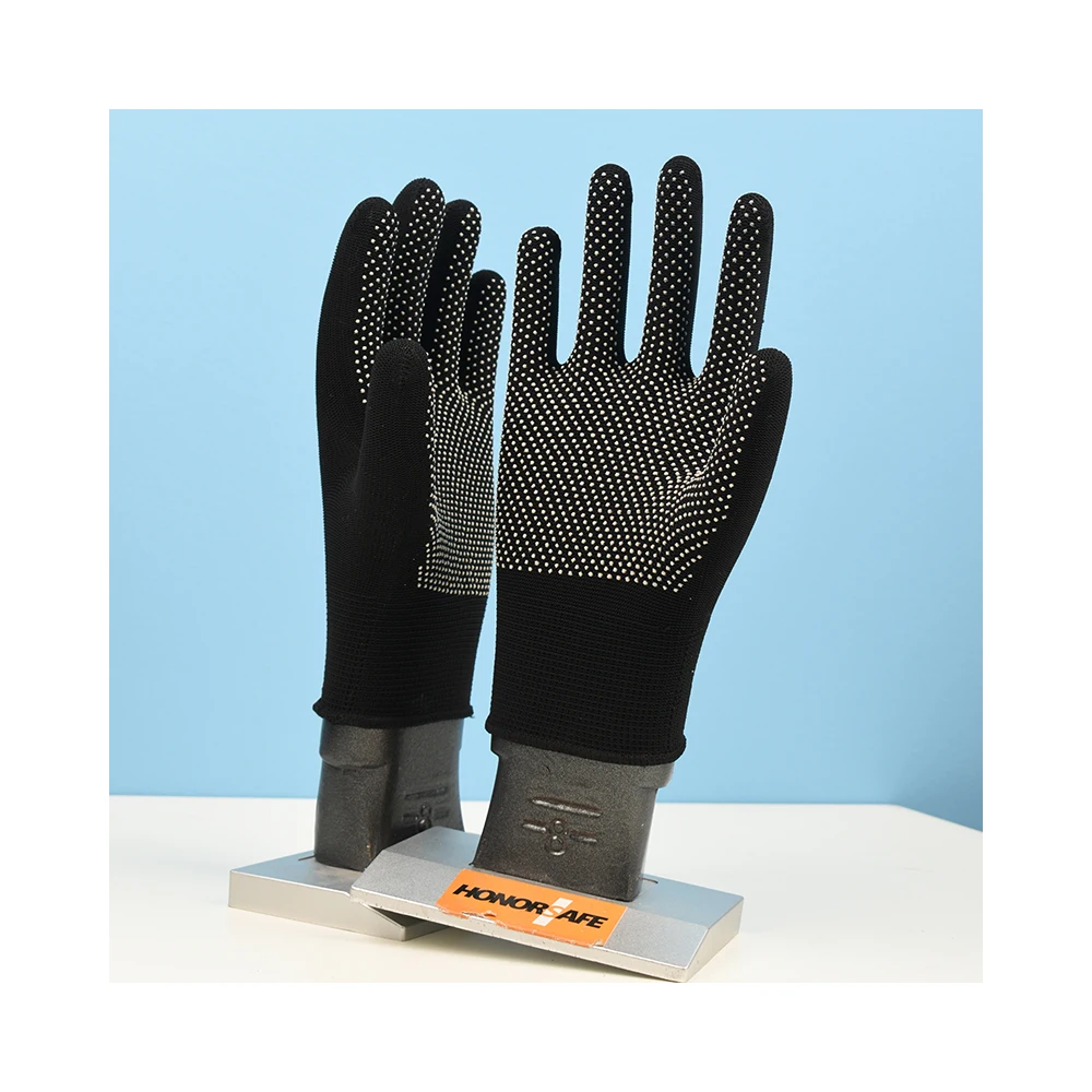 New Developed in Low Price Polyester White Gloves with Dots PVC Work Safety Gloves Factory Direct Sales